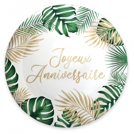 6 assiettes anniversaire tropical 23cm