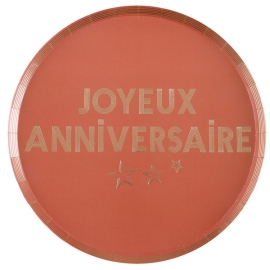 10 Assiettes Joyeux Anniversaire terracotta