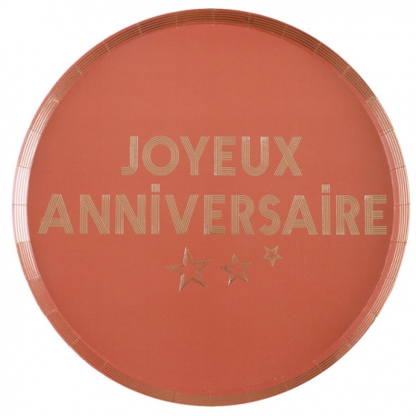 10 Assiettes Joyeux Anniversaire bleu canard