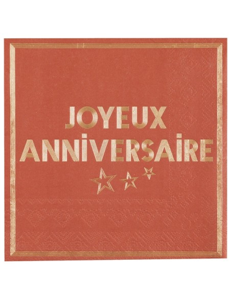 20 serviettes joyeux anniversaire bleu canard