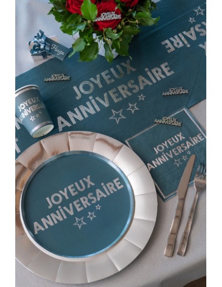 10 Gobelets Joyeux Anniversaire métallisé - Bleu