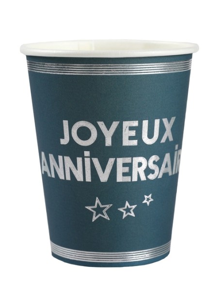 10 Gobelets Joyeux Anniversaire métallisé - Bleu