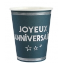 10 Gobelets Joyeux Anniversaire  bleu canard