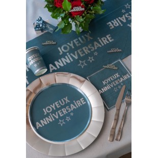 Chemin de table Joyeux Anniversaire métallisé - Bleu 2