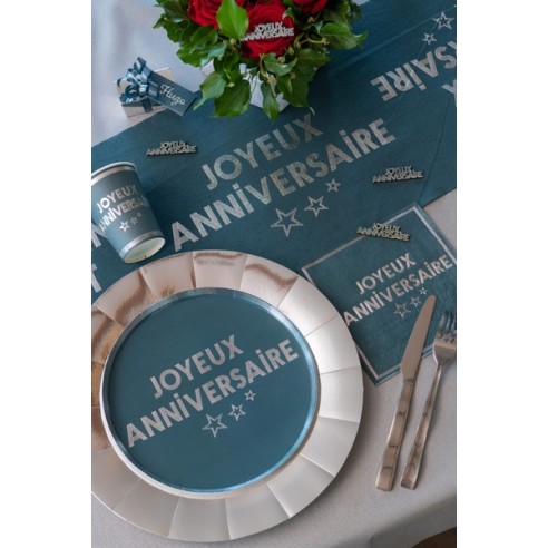 Chemin de table Joyeux Anniversaire métallisé - Bleu