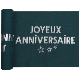 Chemin de table Joyeux Anniversaire bleu canard