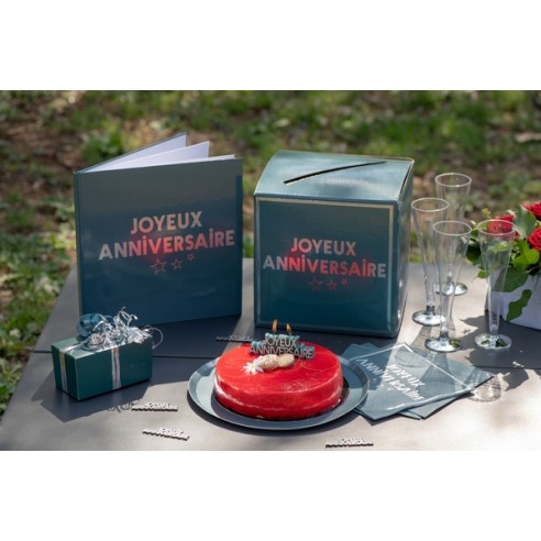 Livre d'or Joyeux Anniversaire métallisé - Bleu