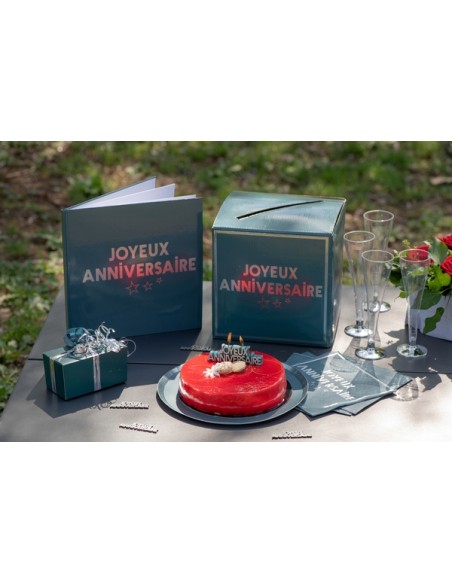 Livre d'or Joyeux Anniversaire métallisé - Bleu