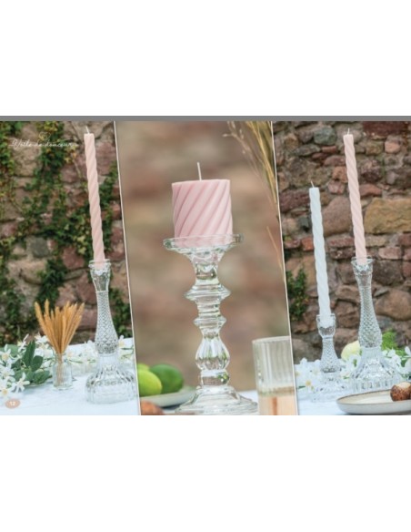 2 bougies flambeau torsade rose nude