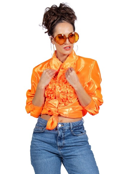 Location chemise disco orange fluo