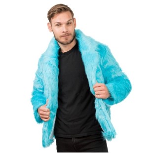 Manteau fausse fourrure bleu aqua