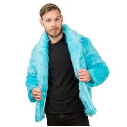 Manteau fausse fourrure bleu aqua