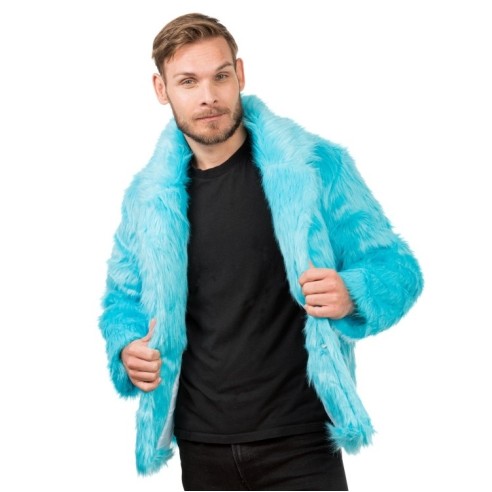 Manteau fausse fourrure bleu aqua