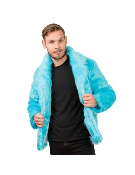 Manteau fausse fourrure bleu aqua