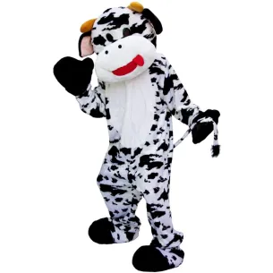 Mascotte de vache noire et blanche pour adulte
