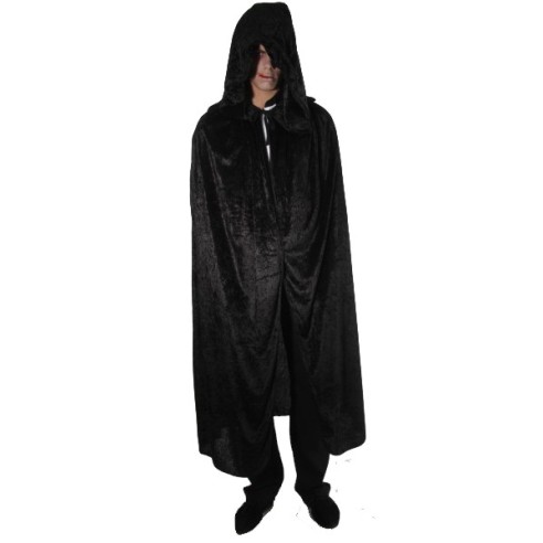 Déguisement Halloween - Cape capuche velours noir 182cm