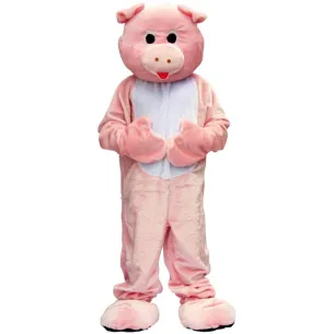 Mascotte de cochon rose et blanc avec grosse tête pour adulte