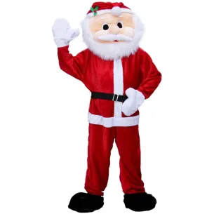 Mascotte de Père Noël complet blanc et rouge pour adulte