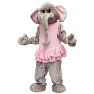 Mascotte éléphant gris avec robe rose pour adulte