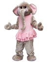 Mascotte éléphant gris avec robe rose pour adulte