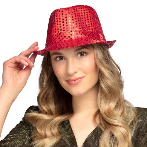 Chapeau funk paillettes rouge