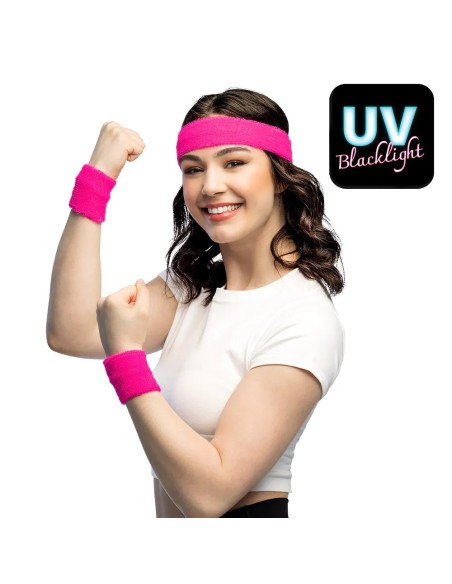 Set 3 bandeaux éponge - rose fluo