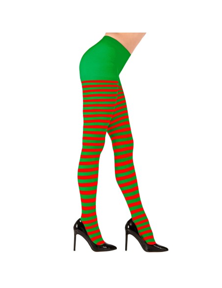 Collants à rayures rouges et vertes pour costume lutin de Noël