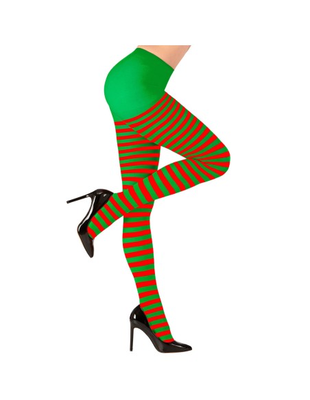 Collants à rayures rouges et vertes pour costume lutin de Noël