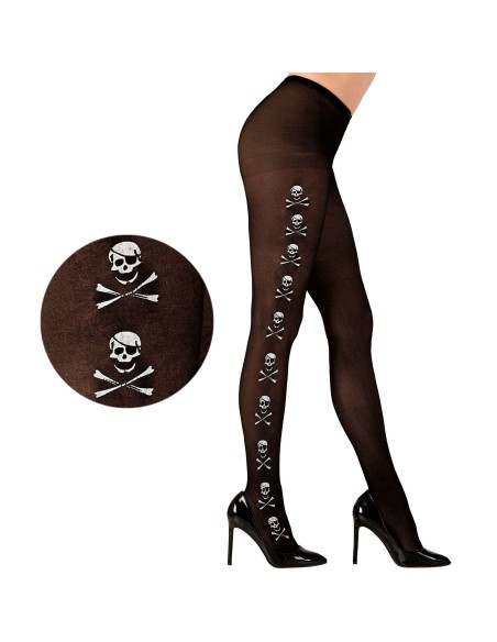 Collant pirate noir avec têtes de mort