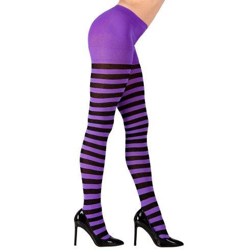 Collant à rayures noir et violet pour déguisement sorcière
