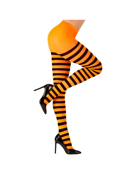 Collant à rayures noires et oranges pour déguisement Halloween