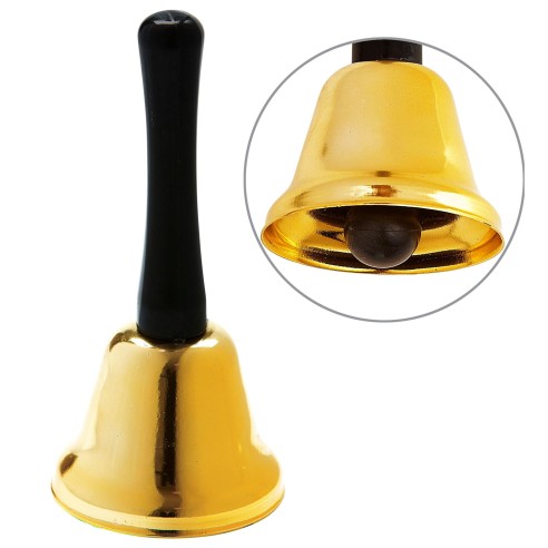 Cloche de Père Noël dorée avec manche pour compléter votre costume