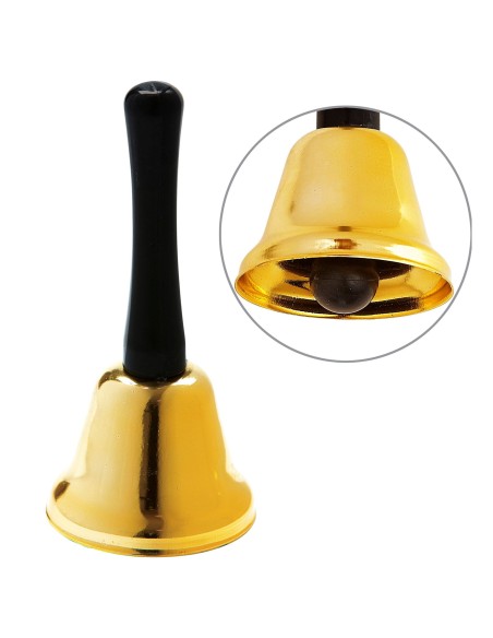 Cloche de Père Noël dorée avec manche pour compléter votre costume