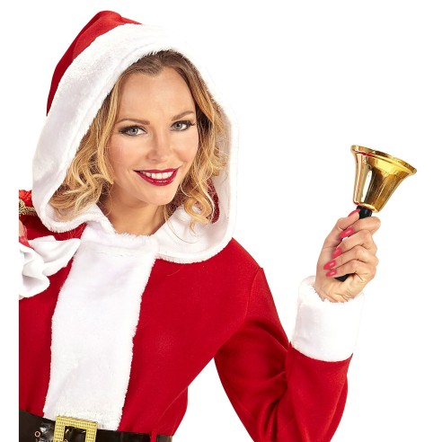 Cloche de Père Noël dorée avec manche pour compléter votre costume