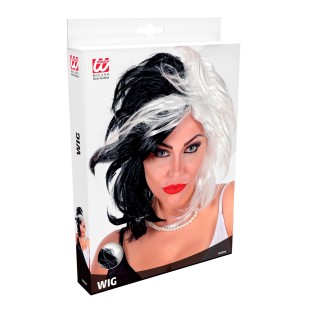 Perruque Cruella bicolore blanche et noir pour déguisement adulte 2