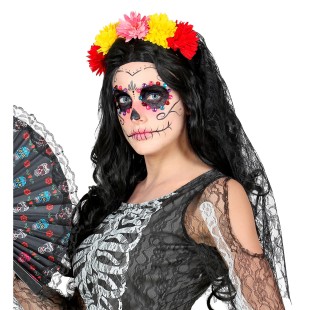 Voile fleurs Day of the Dead, accessoire costume Dia de los Muertos