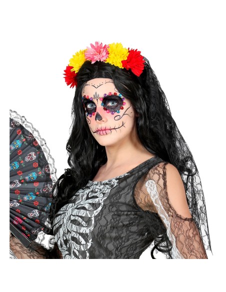 Voile fleurs Day of the Dead, accessoire costume Dia de los Muertos