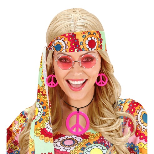 Set collier hippie néon fluo avec boucles d'oreilles assorties