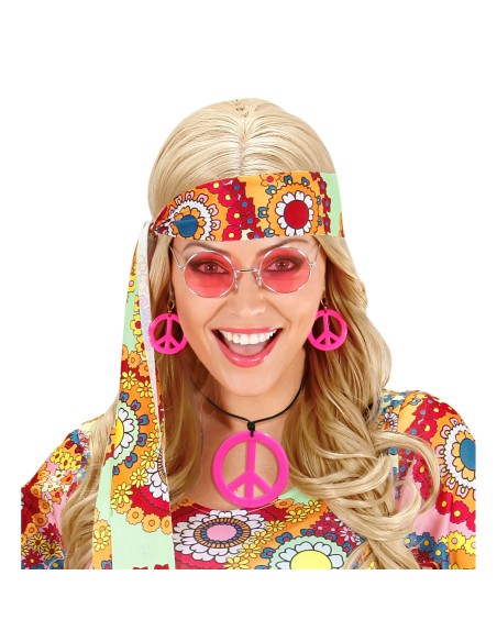 Set collier hippie néon fluo avec boucles d'oreilles assorties