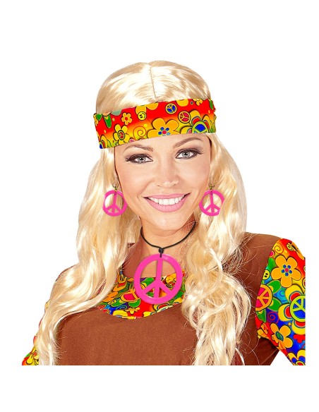 Set collier hippie néon fluo avec boucles d'oreilles assorties