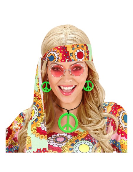 Set collier hippie néon fluo avec boucles d'oreilles assorties