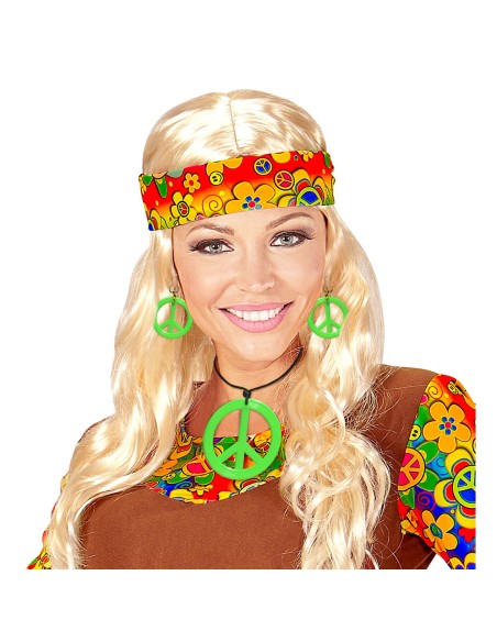 Set collier hippie néon fluo avec boucles d'oreilles assorties