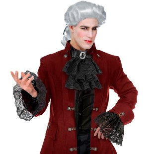 Jabot dentelle noire avec bijou et poignets assortis pour marquis