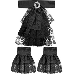 Jabot dentelle noire avec bijou et poignets assortis pour marquis 2