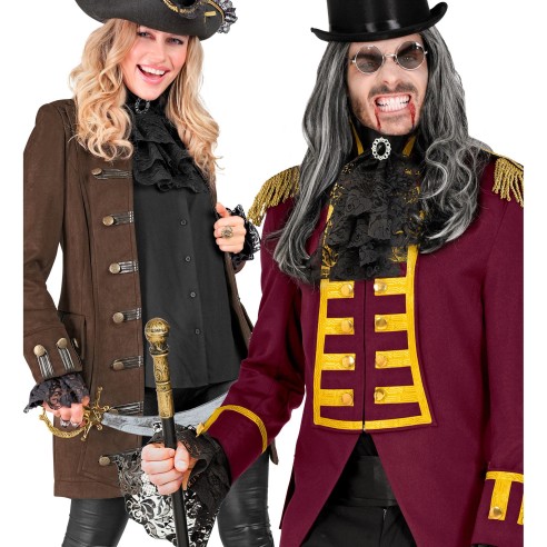 Jabot dentelle noire avec bijou et poignets assortis pour marquis