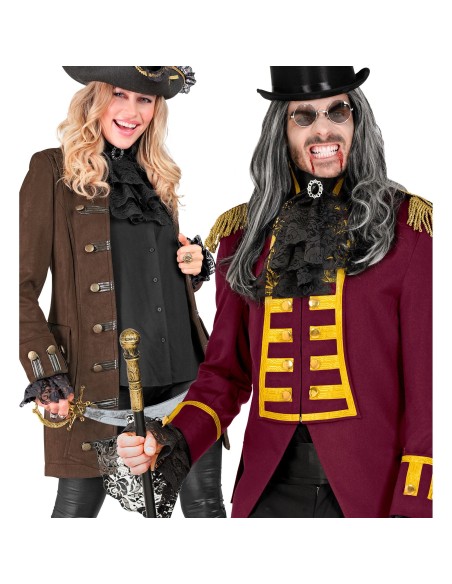 Jabot dentelle noire avec bijou et poignets assortis pour marquis