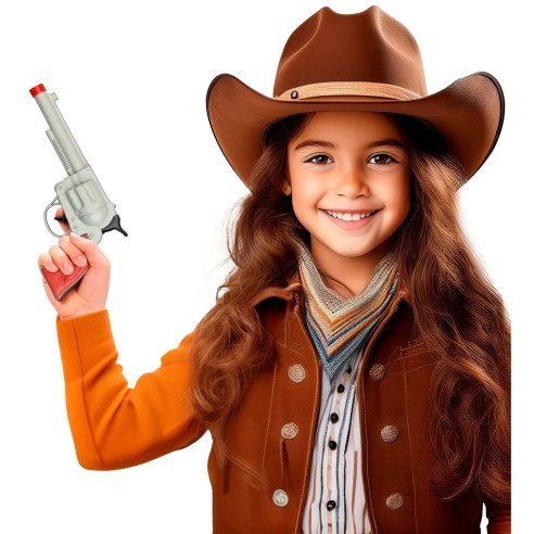 Pistolet de cow‑boy gris pour déguisement far-west et western