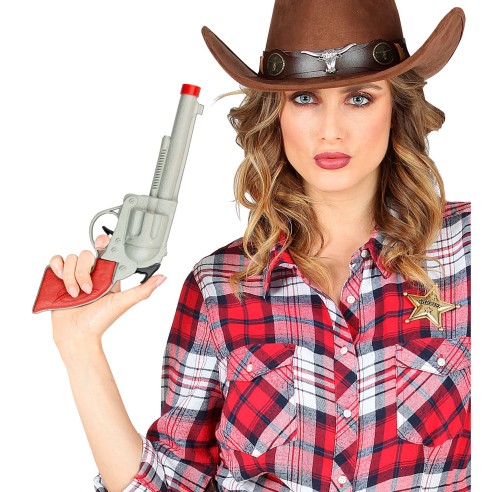 Pistolet de cow‑boy gris pour déguisement far-west et western