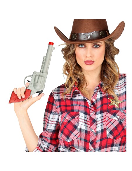 Pistolet de cow‑boy gris pour déguisement far-west et western