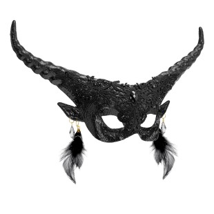 Masque diable noir luxe avec plumes pour costume de théâtre 2